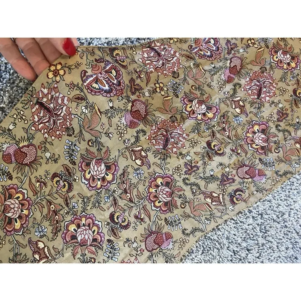 Vintage Liz Claiborne Rectangle Paisley Scarf Hand Rolled Silk Burgundy Brown